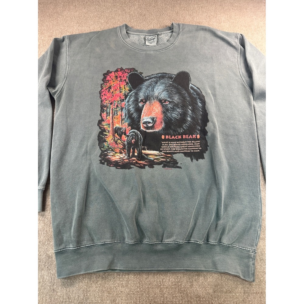 US Vintage Collection Black Bear Graphic Sweatshirt XL Faded Teal Nature Quote
